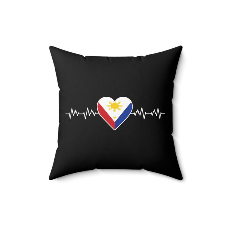 Vintage Filipino Heartbeat Philippine Flag Tee Shirt Gift | Cute Loyalty Nationalism Graphic Men Women T Shirt Spun Polyester Square Pillow