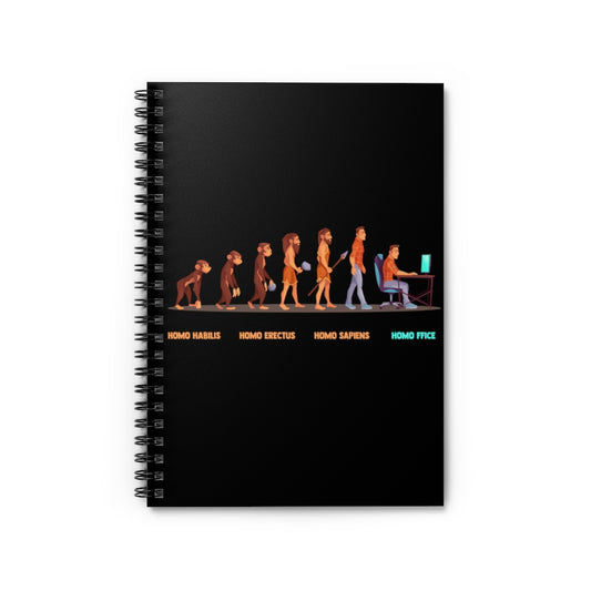 Spiral Notebook  Hilarious Evolving Apes Working Remotely Illustration Pun Humorous Office Workers Evolutions Graphic Gags