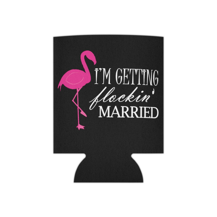 Beer Can Cooler Sleeve Humorous Bridal Entourages Flamingoes Illustration Puns Hilarious Bridesmaids