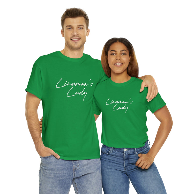 Shirt Funny Lineman's Lady Lineman Fiance  Future Girlfriend Proposal Wedding Travel T-Shirt Unisex Heavy Cotton Tee