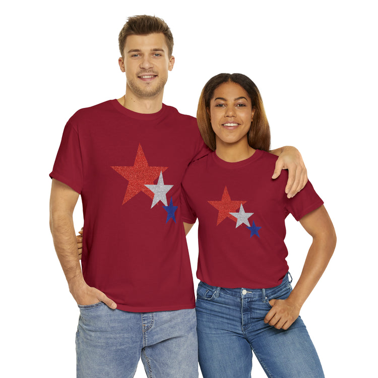 Shirt Funny Three Stars Fourth Of July Fireworks Holiday  Hilarious Patriotic Party T-Shirt Unisex Heavy Cotton Tee