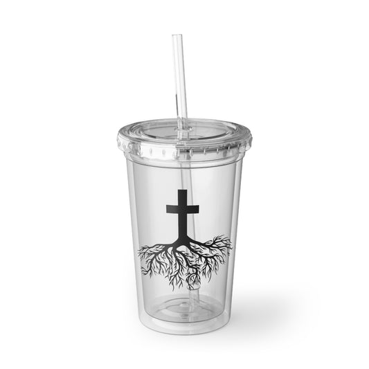 16oz Plastic Cup Christians Christianity Graphic Gift Vintage Religious Root Crucifixion Retro