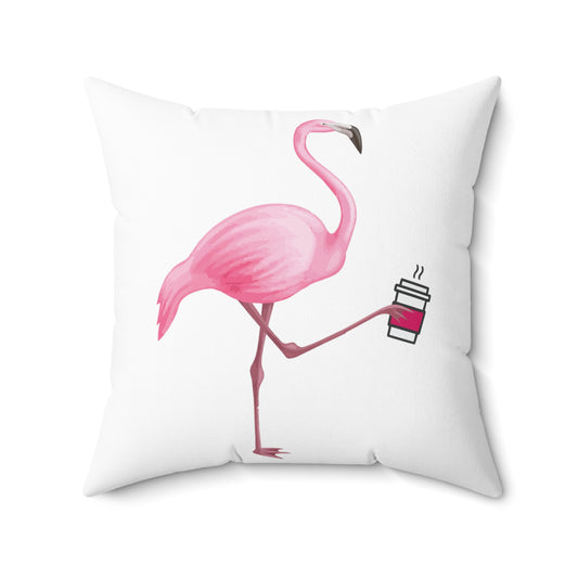 Coffee Flamingo Bird Lover Gift Pink Spun Polyester Square Pillow