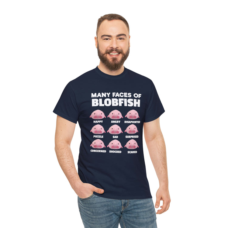 Shirt Funny Many Faces Of Blobfish Ugly Weird creatures viral lovers Humorous Memes T-Shirt Unisex Heavy Cotton Tee