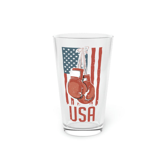 Beer Glass Pint 16oz Novelty USA Boxer Gloves Nationalistic Sparring Grappling Chauvinistic Kickboxer Kickboxing