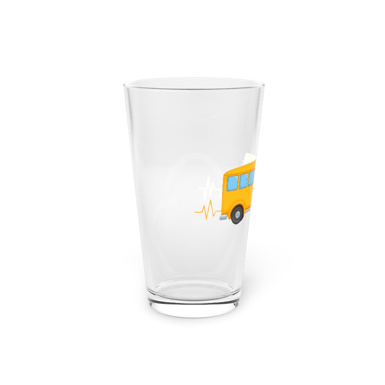 Beer Glass Pint 16oz  Novelty Heartbeats Students Transportation Motorbus Schooling Hilarious