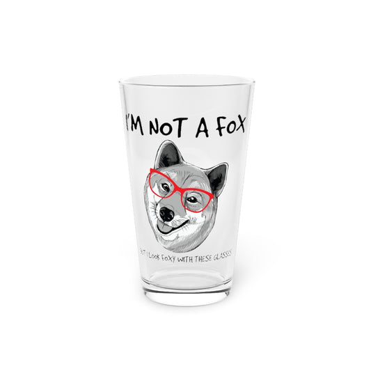 Beer Glass Pint 16oz  Humorous Foxy Looking Shiba Inu Illustration Tee Shirt Gift | Hilarious Dog