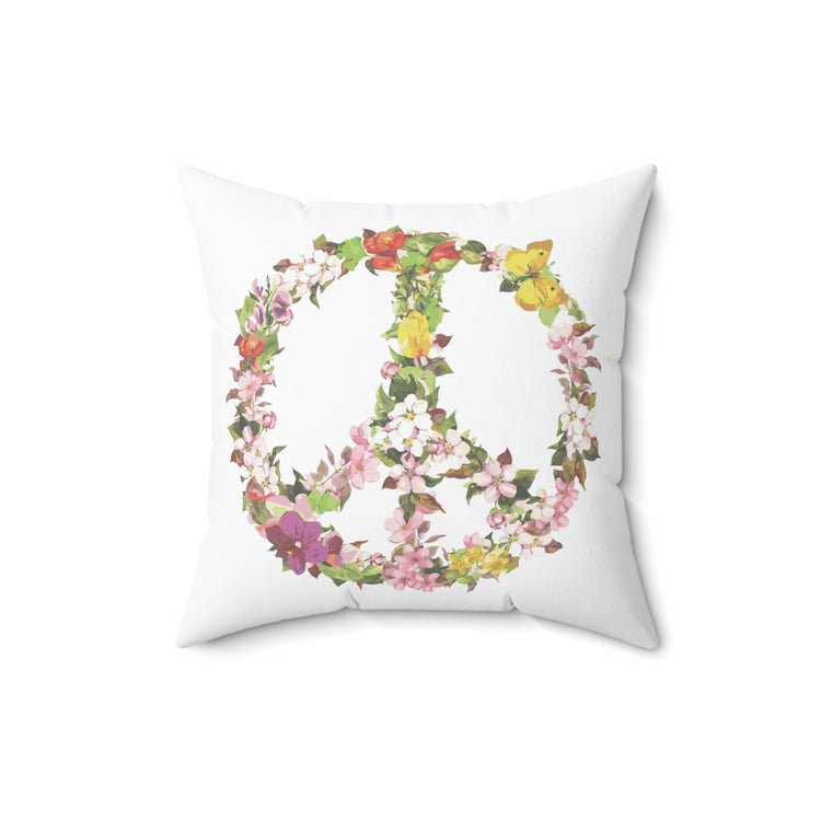 floral peace sign Spun Polyester Square Pillow