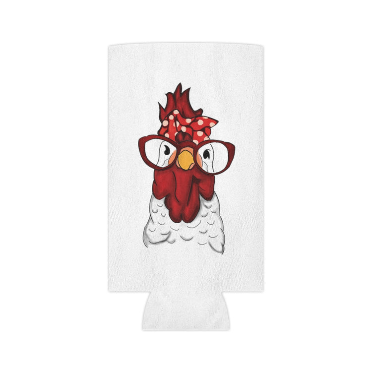Beer Can Cooler Sleeve Rooster Hen Chicken Bandana and Glasses Farmer