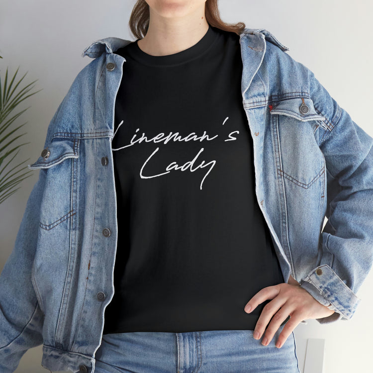 Shirt Funny Lineman's Lady Lineman Fiance  Future Girlfriend Proposal Wedding Travel T-Shirt Unisex Heavy Cotton Tee