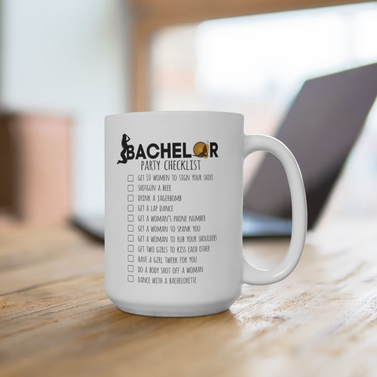 White Ceramic Mug Novelty Bachelors Funny Bridal Marriage Checklist Bride Humorous Engagement