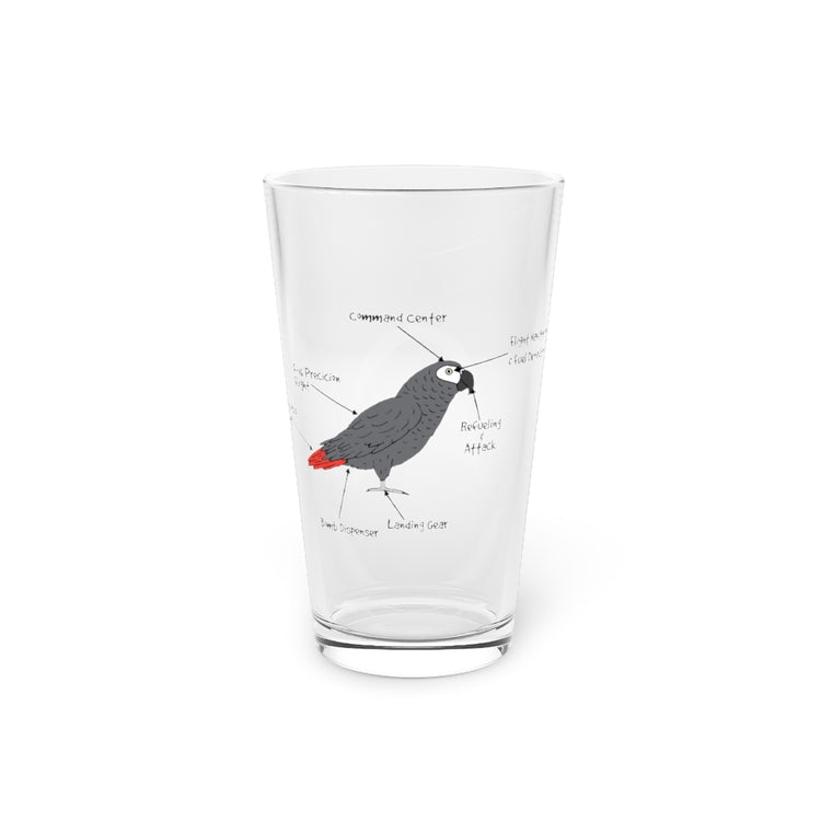 Beer Glass Pint 16oz Novelty African Grey Parrot Anatomy Graphic