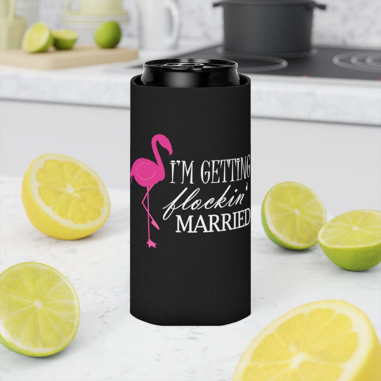 Beer Can Cooler Sleeve Humorous Bridal Entourages Flamingoes Illustration Puns Hilarious Bridesmaids