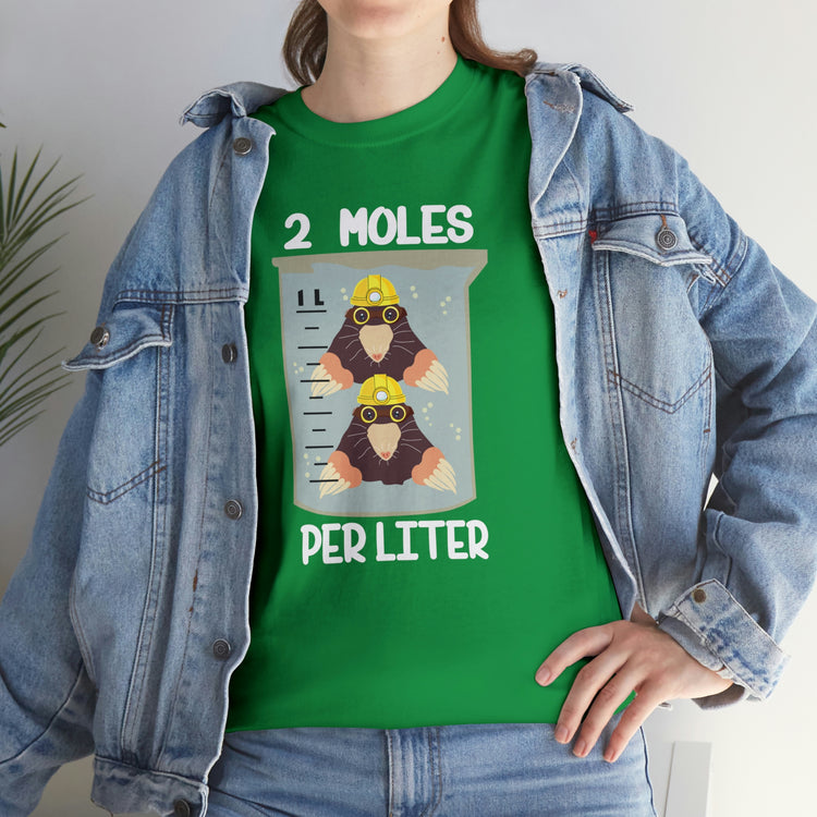 Shirt Funny Two Moles Per Liter Geek Students Scientists Chemical Laboratory Chemistry T-Shirt Unisex Heavy Cotton Tee