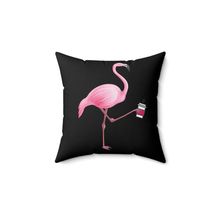 Coffee Flamingo Bird Lover Gift Pink Spun Polyester Square Pillow