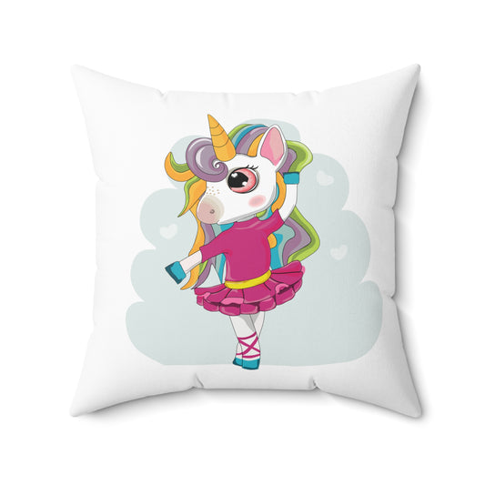 Ballet Dancer Enchanted Rainbow Unicorn Spun Polyester Square Pillow