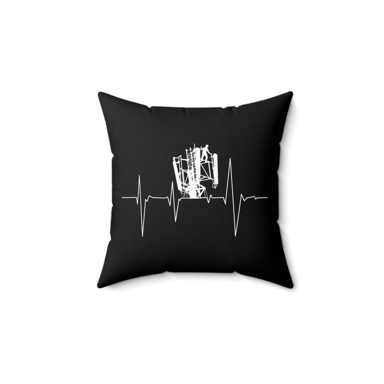 Vintage Industrial Tower Climber Appreciation Cute Electrician Heartbeat Pun Men Women T Shirt Spun Polyester Square Pillow