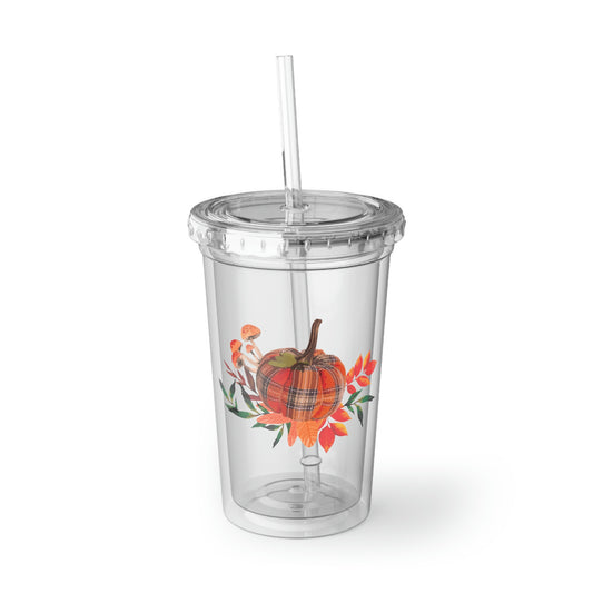 16oz Plastic Cup Inspirational Pumpkin Thanksgivings Illustration Funny  Motivational Plaided Squashes  Saying Pun