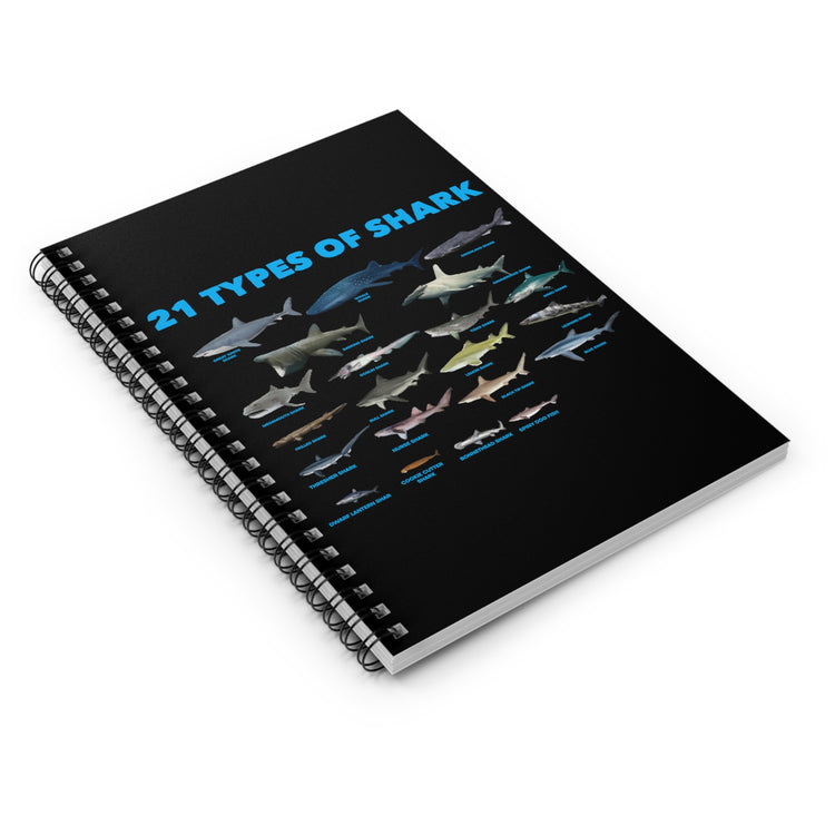 21 Types Of Shark Environmentalists Graphic Tee Shirt Gift | Cute Sea Species Illustration Men Women T Shirt Spiral Notebook - Ruled Line