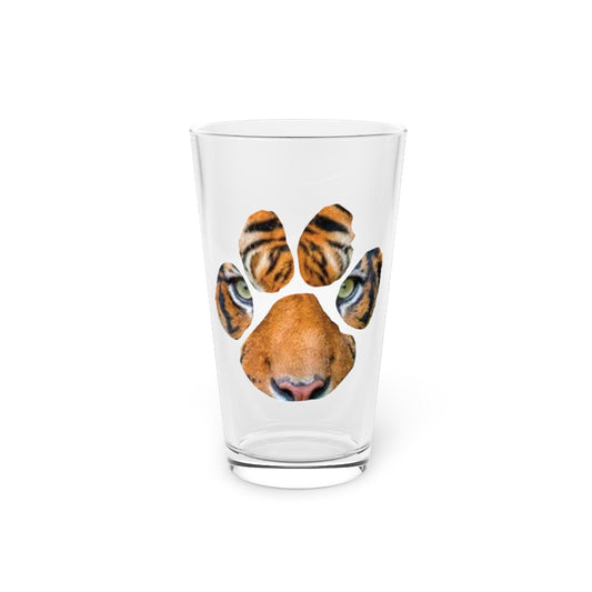 Beer Glass Pint 16oz  Cool Tiger Eyes Paw Lion Enthusiasts Graphic