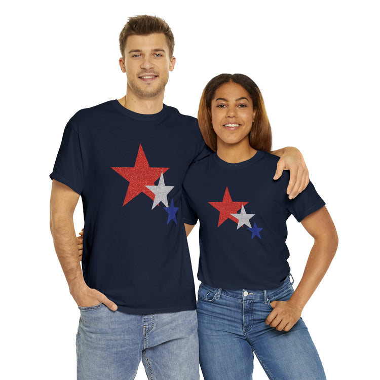 Shirt Funny Three Stars Fourth Of July Fireworks Holiday  Hilarious Patriotic Party T-Shirt Unisex Heavy Cotton Tee