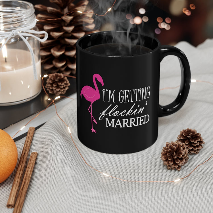 11oz Black Coffee Mug Ceramic Humorous Bridal Entourages Flamingoes Illustration Puns Hilarious Bridesmaids