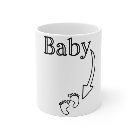 White Ceramic Mug  Humorous Babies Bellies Expecting Mommas Mockeries Graphic Hilarious Birthing Offsprings Tummies Puns Line
