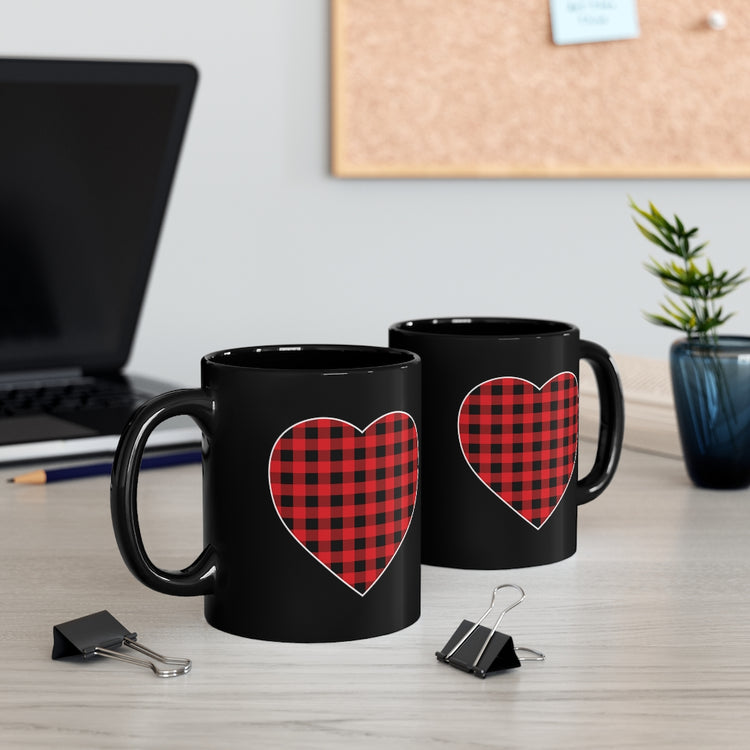 11oz Black Coffee Mug Ceramic Motivational Checkered Hearts Couples Lovers Illustration Inspirational Plaid