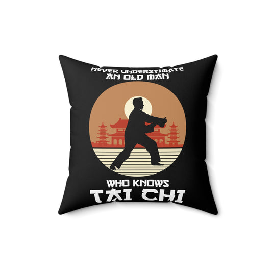 Humorous Never Underestimate An Old Man Who Knows Tai Chi Novelty Grappling Combat Sports Kickboxing Lover Spun Polyester Square Pillow