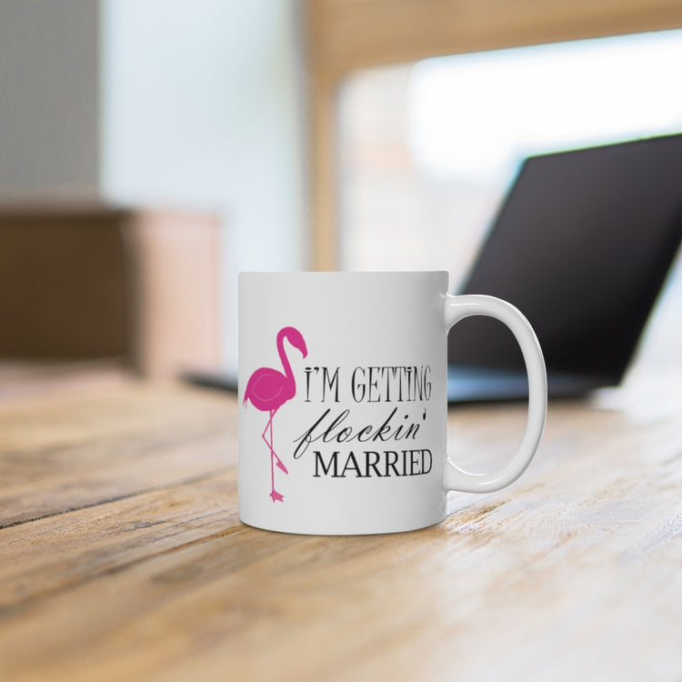 White Ceramic Mug  Humorous Bridal Entourages Flamingoes Illustration Puns Hilarious Bridesmaids