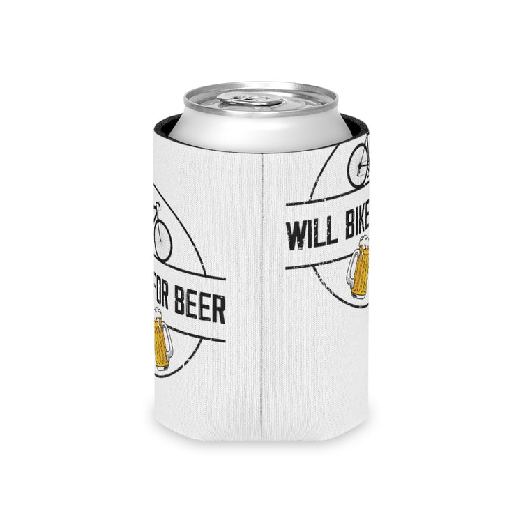 Beer Can Cooler Sleeve Novelty Will Bike For Beer Fixie Wheels Pedals Enthusiast Hilarious Amusing
