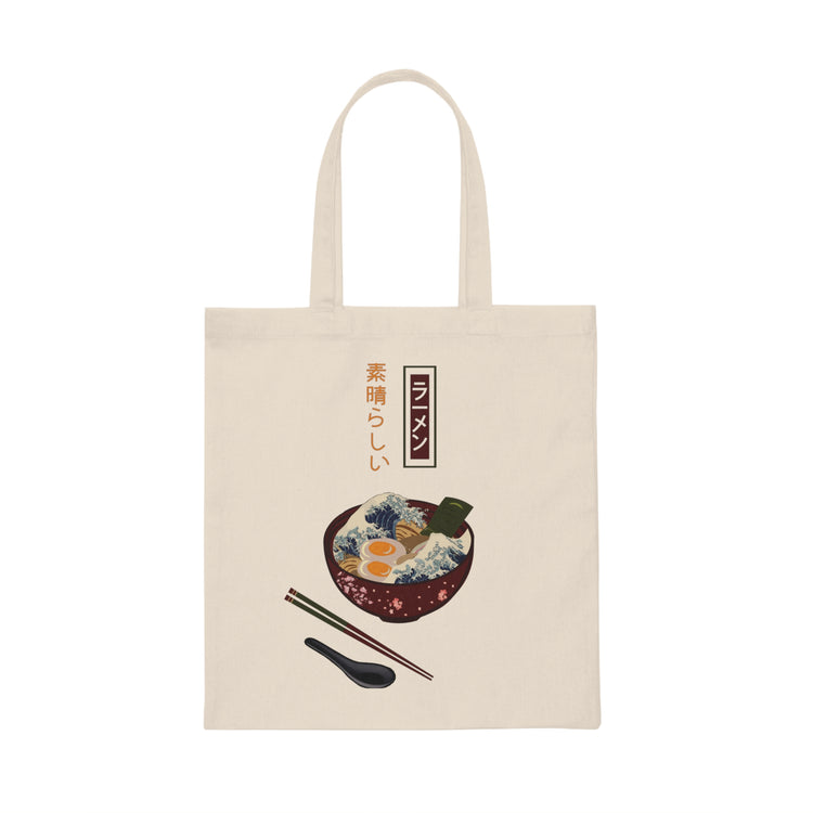 Funny Great Ramen Wave in a Bowl Graphic Vintage Retro Japanese Noodles T Shirt Canvas Tote Bag