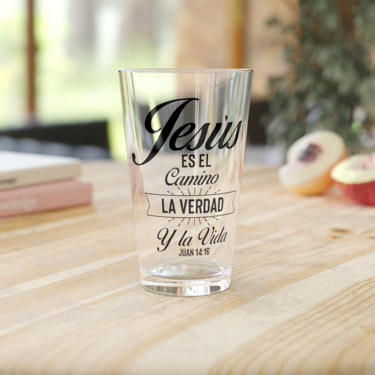 Beer Glass Pint 16oz  Novelty Él Es El camino, La Verdad Y La Vida Juan 14:16 Vintage Scripture