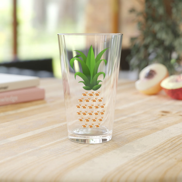 Beer Glass Pint 16oz  Summer Tropical Pineapples Fruit Tee Shirt Gift | Cute Pembroke Welsh Corgi
