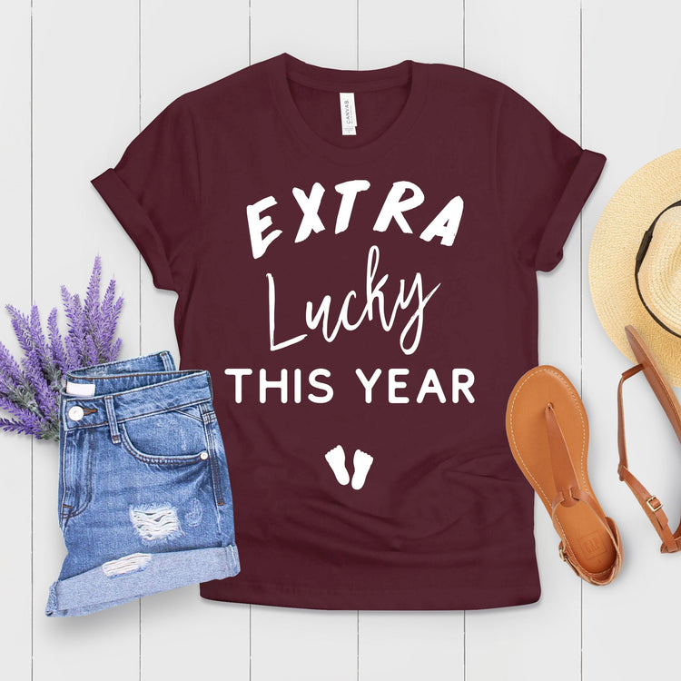 Extra Lucky This Year Thankful Future Mom Baby Bump Tshirt - Teegarb