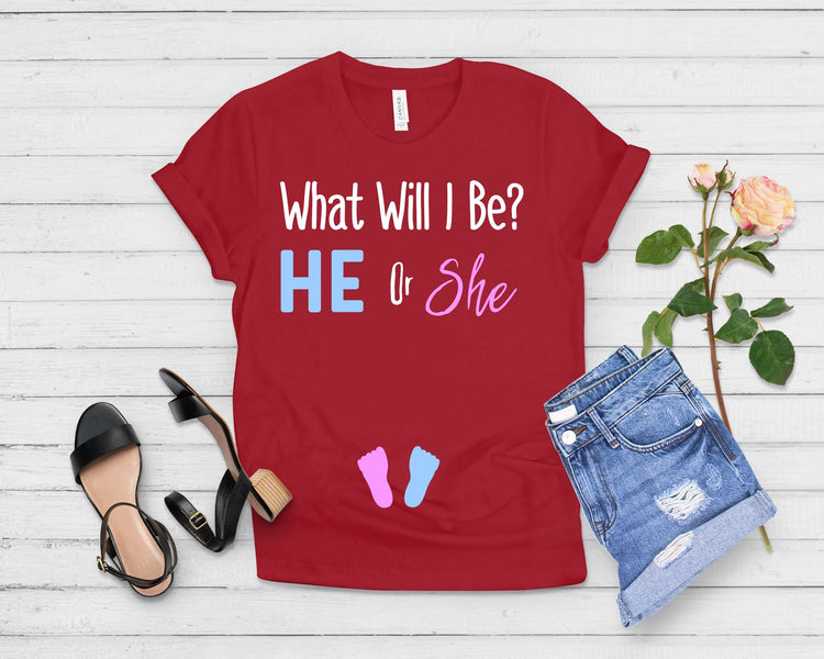 What Will I Be He or She Gender Reveal Shirt - Teegarb