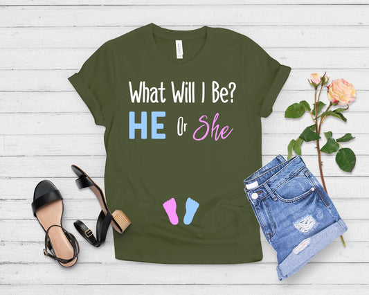 What Will I Be He or She Gender Reveal Shirt - Teegarb