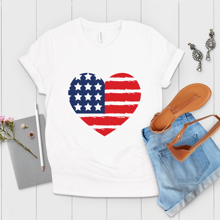 Patriotic Heart American Flag Fourth Of July Shirt