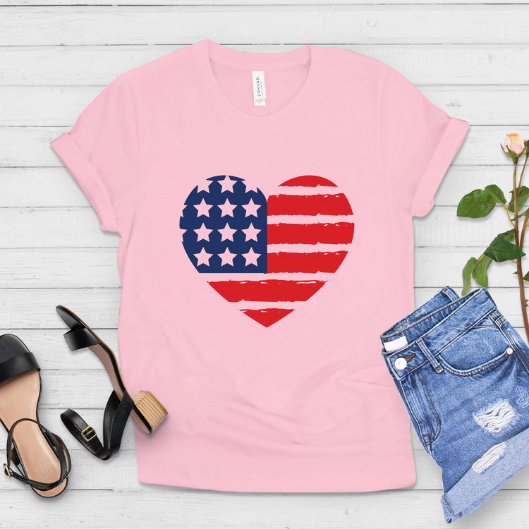 Patriotic Heart American Flag Fourth Of July Shirt