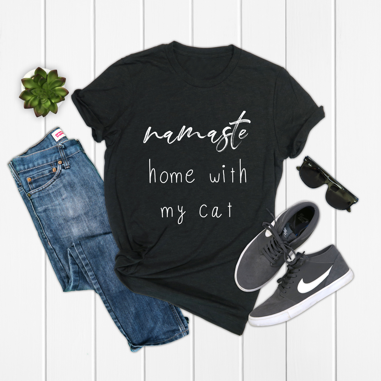 Namaste Home With My Cat Funny Cat Lover Tshirt - Teegarb