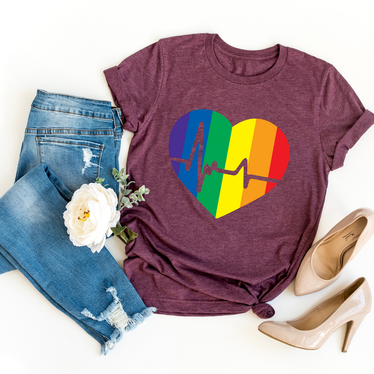 LGBTQ Rainbow Heartbeat Pride Month Shirt - Teegarb