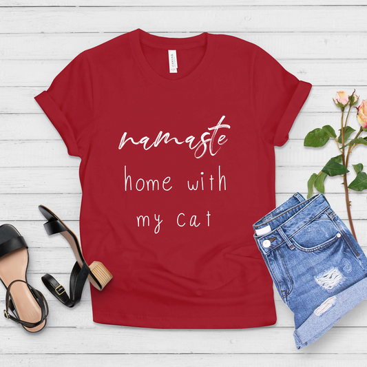 Namaste Home With My Cat Funny Cat Lover Tshirt - Teegarb