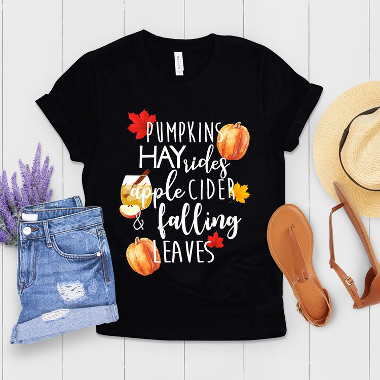 Pumpkins Hayrides Cider Falling Leaves Thanksgiving Shirt