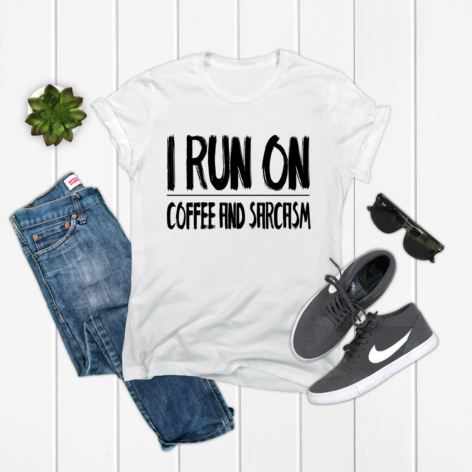 I Run On Coffee And Sarcasm Motivational Inspirational Shirt - Teegarb