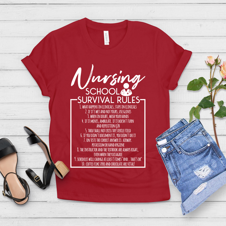 Nursing School Survival Rules Funny Nurse Appreciation Shirt - Teegarb