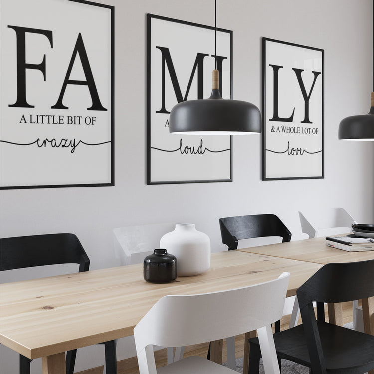 Framed Family Wall Art Home Decor Set (3 Pieces)