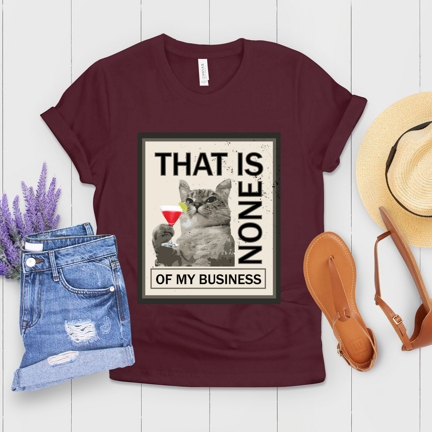 That Is None of My Business Awesome Cat Drinking Tea Wine Shirt - Teegarb