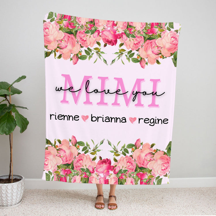 Custom Floral Names Blanket For Grandma