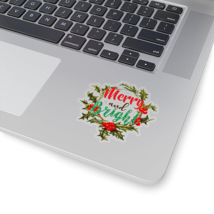 Sticker Decal Merry And Bright Christmas Wreath Motivational Stickers For Laptop Car