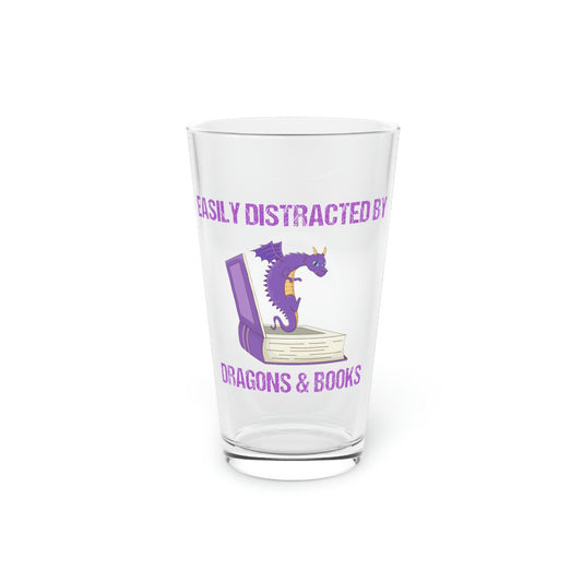Beer Glass Pint 16ozFunny Sayings Easily Distracted By Dragons and Books Hobby  Novelty Women Men Sayings